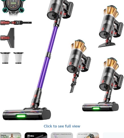 Cordless Vacuum Cleaner 600W 50Kpa 70Mins, Stick Vacuum with Hurricane Mode, Anti-Tangle, OLED Touch Screen, Wall-mounted Charging, 1.8L Cup, Self-Standing Vacuum Cleaner for Home Pet Hair Carpet